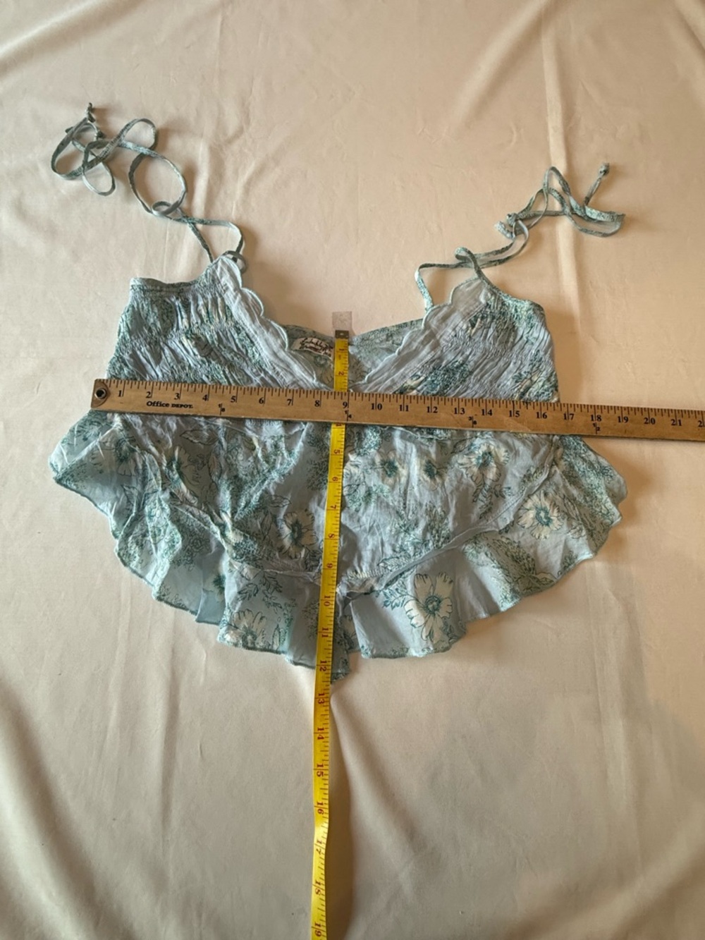 Intimately Free People Blue Floral Lace Trim Cami Tie Strap Boho Crop Tank Top L - Picture 6 of 7